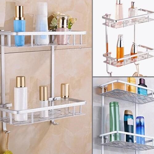 1/2 Tiers Aluminium Material Bathroom Shower Bath Holder For Shampoos Shower Gel Kitchen Home Shelf Hanging Storage Rack