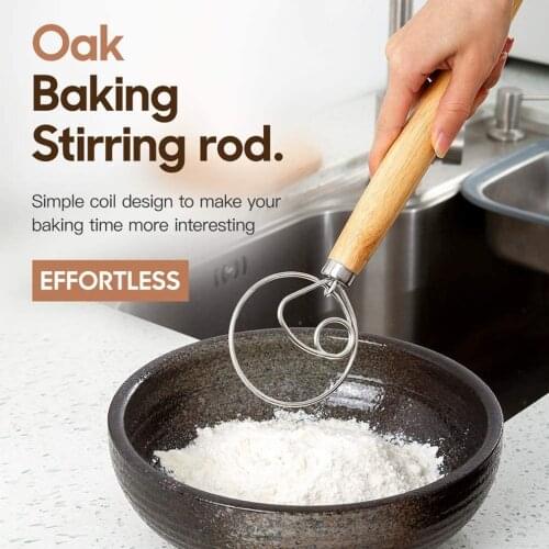 1PC Stainless Steel Wood Handle Egg Beater Danish Dough Whisk Blender Bread Pastry Dough Mixer Kitchen Whisk Egg Cooking Tools