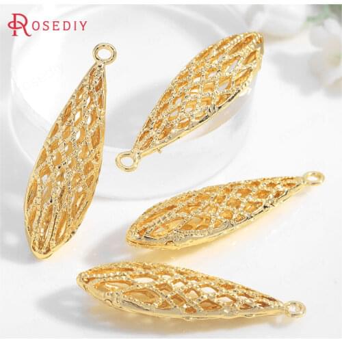 35666)6PCS 10x36MM 24K Gold Color Brass Hollow Drop Shape Charms Pendants High Quality Diy Jewelry Findings Accessories
