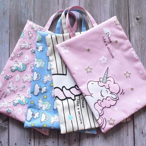 4pcs/set New Cute Cartoon Unicorn Colorful File Bag A4 Document Bag File Folder Stationery Filing Product School Office Supply