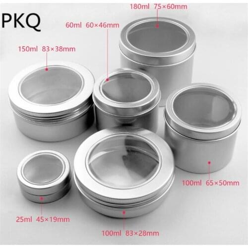 50pcs 25ml/60ml/100ml Aluminum Jars with clear window Empty Cosmetic Metal aluminum Tin Containers Sample Packaging Cans Box