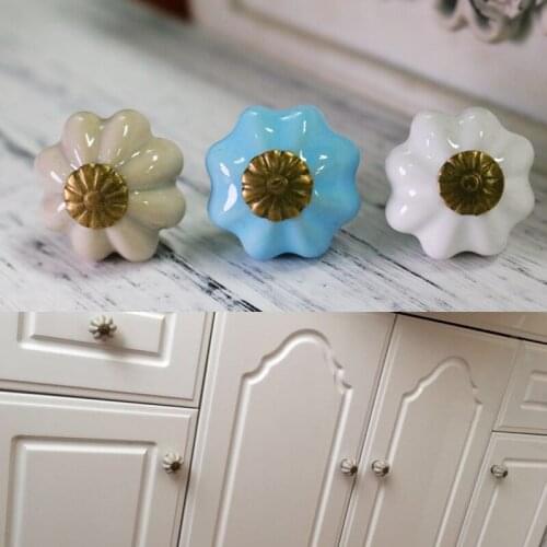 8x Ceramic & zinc alloy Rustic Pumpkin Ceramic Knobs for Wardrobe Porcelain Handles Kids Bedroom Cupboard Knob Dresser Pulls