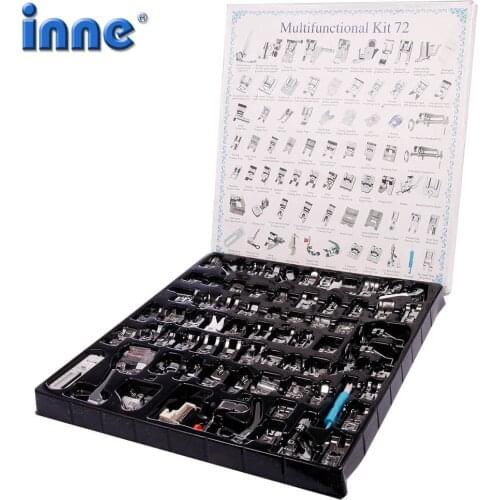 INNE 11-72Pcs/Set Sewing Machine Accessories Supplies Presser Foot Kit Set With Box Household For Brother Singer Stitch Tools