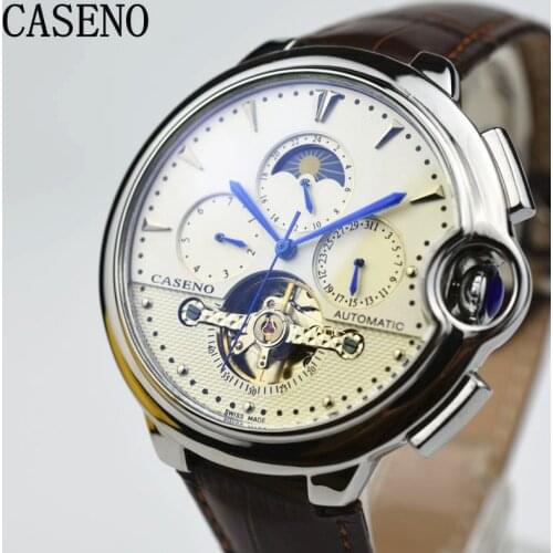 2017 CASENO Tourbillon Business Mens Watch Top Brand Luxury Belt Watch Men Mechanical Automatic Wristwatch Skeleton Male Clocks