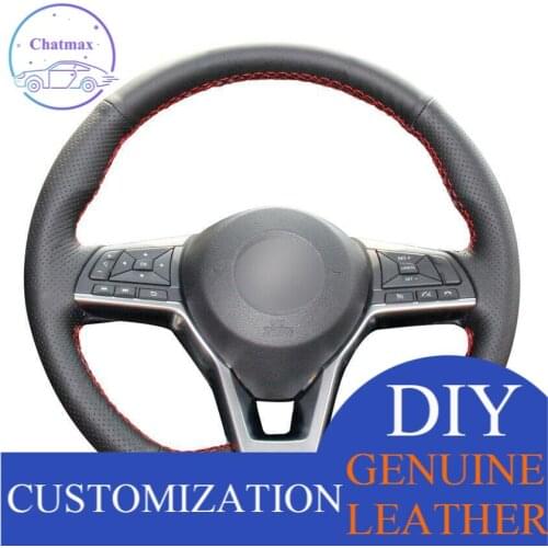 For Nissan X-Trail 17-19 Qashqai 2018 Custom Made DIY Anti Slip Black Leather Car Steering Wheel Cover anti-slip all season