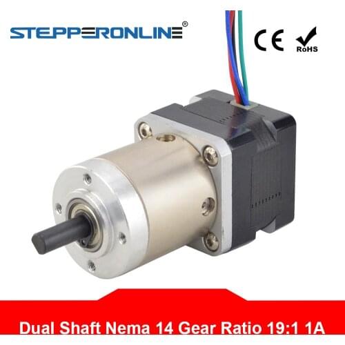 Dual Shaft Nema 14 Stepper Motor with 14:1 Planetary Gearbox L=28mm 1A 4-lead Extruder Gear Motor