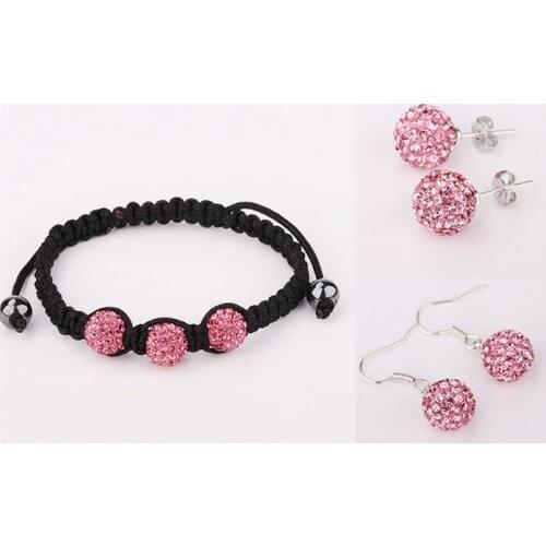 Hdft34pping 10mm 5Pcs/Lot Micro Pave Disco Ball crystal Set Bracelets+Earring Fasion Wholesale