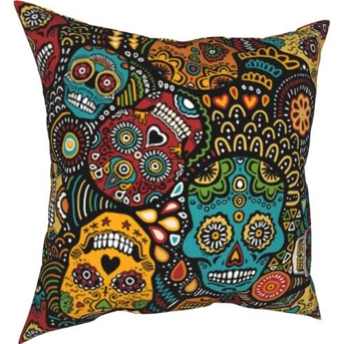 Calaveras Sugar Skull Pillow Case Polyester Throw Pillow dia de los muertos day dead calavera sugar skull Vintage Cushion Covers