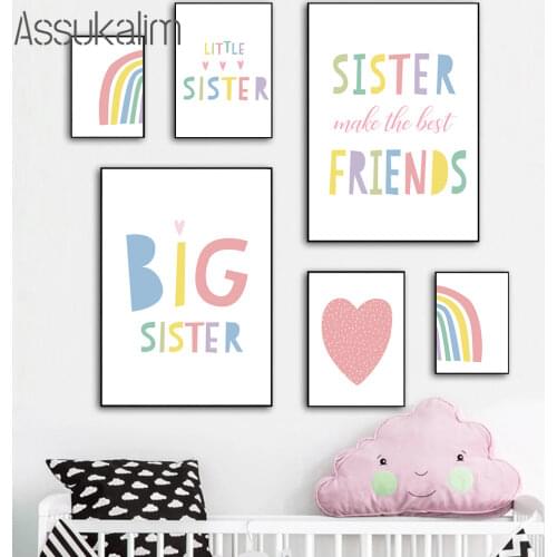 Nursery Wall Art Print Rainbow Canvas Painting Love Poster Sisters Posters Friends Prints Nordic Wall Picture Kids Bedroom Decor