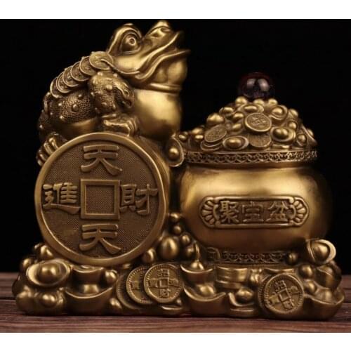 China brass seiko gold toad treasure bowl crafts statue