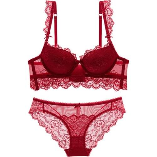 Sexy Womens Underwear Set Padded Floral Lace Embroidery Push Up Bra and Panties Bra Sets Female Lingerie 32 34 36 38 A B C D