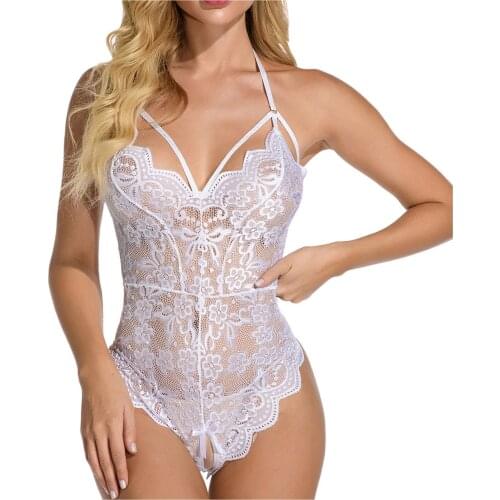 Lace Sexy Bra Set Womens Lingerie Underwear Jumpsuit Women Lace Lingerie Hollow Out Bodysuit Blackless Open Crotch Pajamas