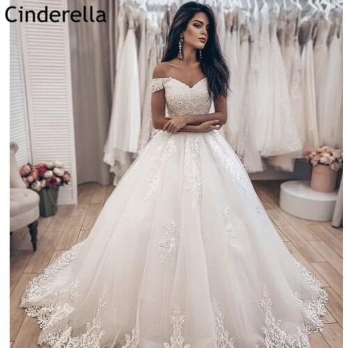 Lace Wedding Dresses Off The Shoulder A-Line Soft Tulle Lace Applique Wedding Dresses With Lace Up Back vestido de noiva