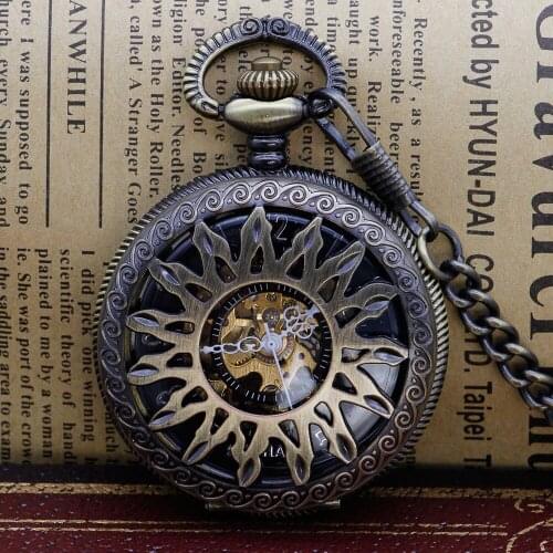 Best Sales Vintage Sun Flower Hollow Mechanical Pocket Watch Men Antique Skeleton Unisex Fob Watches PJX1307