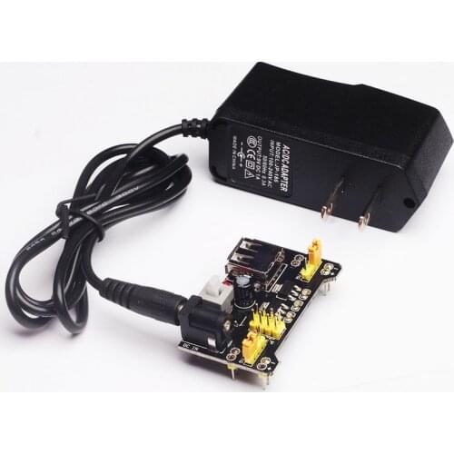 3.3V/5V MB102 Breadboard Power Module+C 100V-240V Converter Adapter DC 9V 1A Power Supply US Plug for Arduino