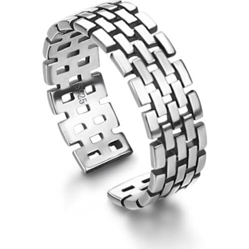 Fashion Vintage 100% 925 Sterling Silver Ring Hand-knitted mesh Marcasite Ring Adjustable Charm Woman Fine Jewelry Gift