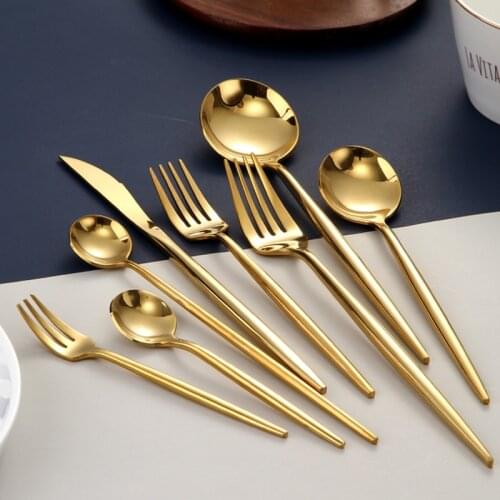Gold Cutlery Set Forks Spoons Knives Tableware Steel Cutlery Set Stainless Steel Dinnerware Set Chopstick Spoon Knife Fork