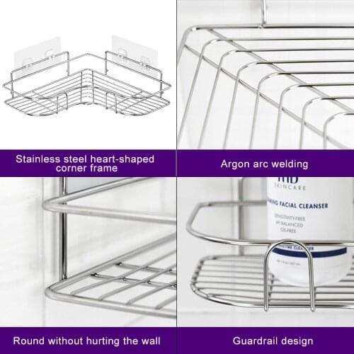 Wall Mounted Metal Stand Iron Corner Storage Shelf Drain Rack Organizer Shower Hanging Basket Home Bathroom Kitchen Accessories