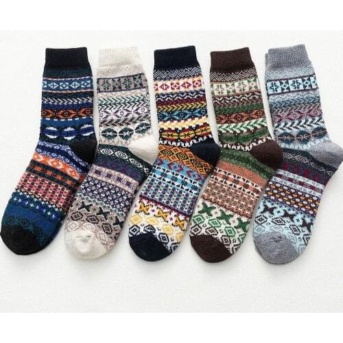 5pairs/Lot New Winter Women Warm Thicken National Wind Wool Socks Medium Tube Rabbit Wool Crew Socks