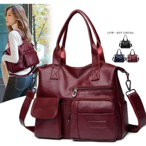 New large-capacity womens bags for spring 2021Luxury leather handbag simple shoulder bag fashion multi-pocket messenger bag