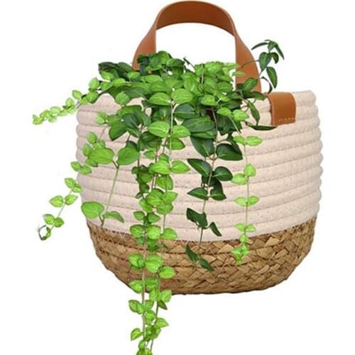 Woven Basket Waterproof Save Space Cotton Rope Woven Wicker Rustic Basket For Family Sundries Storage Bag Flower Pot Home Decor
