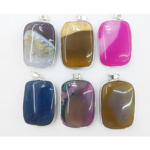 1pc Natural Agates Stone Charms Womens Jewelry Making Rectangle Metal Edging Pendant Chain for DIY Necklace Accessories Wicca