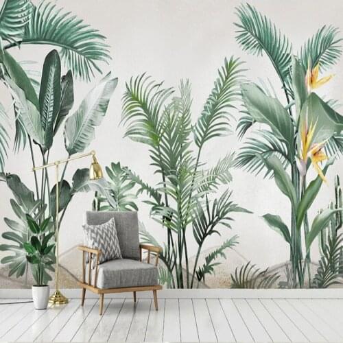 Custom Any Size Wall Cloth Hand Painted Plant Green Leaves Photo Murals Wallpaper Living Room Sofa Background Wall Decor Fresco