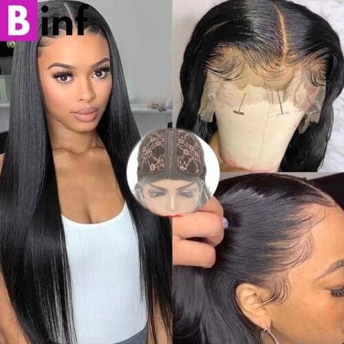 Straight Lace Front Wig 28 30 Inch 13*1 Lace Part Wig Indian Remy Straight Human Hair Wig Pre Plucked With Baby Hair Natural Wig