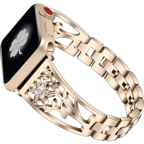 For Apple Watch Band Series 6 SE 5 4 3 2 38/42MM 40/44MM Fashion Diamond Carved Steel Bracelet for iWatch Women Luxurious Strap