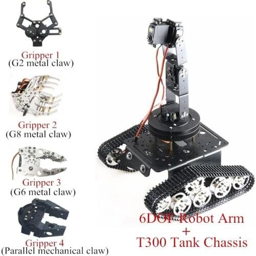 Robot Mobile Platform Set Metal T300 RC Tank Chassis with 6DOF Robot Arm With Claw 360 Degree Rotating Base DIY Robot Project