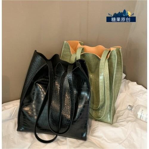 Alligator Pattern Bucket Bag Women Soft Leather Large Capacity Handbag Tote Bags for Women Ladies Shopping Beach Shoulder Bag