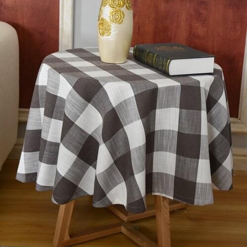 Nordic Plaid Balcony Small Table Coffee Table Cloth round Table Bedroom Brown Diameter 120 Casual round Tablecloth Fabric