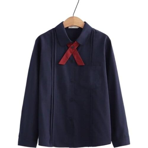 Solid Chic Lace Up Casual Shirts Women 2021 Autumn Preppy Style Full Sleeve Turndown Collar Ladies Basic Daily Sweety Cotton Top