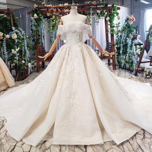 BGW HT41714 Luxury Wedding Dress With Wedding Veil Beaded Boat Neck Off Shoulder Handwork Lace Wedding Gowns 2020 Encontrar Loja