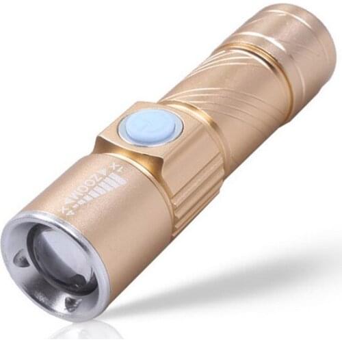 Vampol Mini USB Flashlight Rechargeable LED Torch Adjustable Focus Zoomable Aluminum Alloy Portable Rechargeable Light Lamp