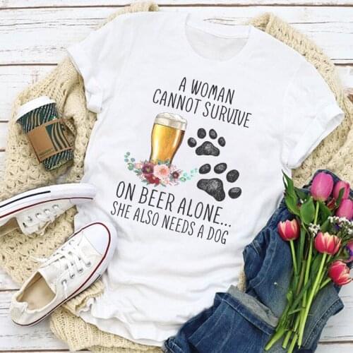 Women Graphic Dog Beer Paw Flower Printed Fashion Summer Shirt T-Shirt Womens Clothing Tops Lady Clothes Tee Female T Shirt