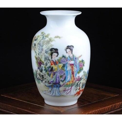 Jingdezhen Ceramics Pastel Ladies Map Character Vase