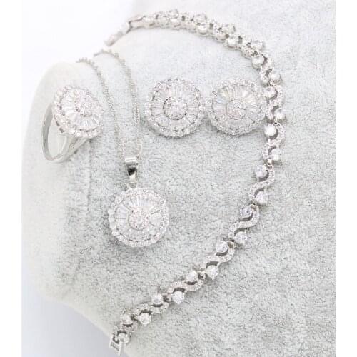 XUTAAYI Silver Wedding Jewelry Sets For Women Luxury Jewelry Earrings Bracelet Rings Bridal Pendant Necklace Set