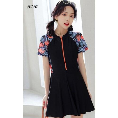 Womens Swimwear 2021 Bathing Suits Summer Suit Patchwork Bikini One Piece Swimsuit with Skirt Sleevesswimming Suit Beachwear