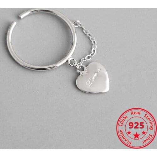S925 Sterling Silver Personality Fashion Design Heart-shaped Chain Opening Ring Women Jewelry