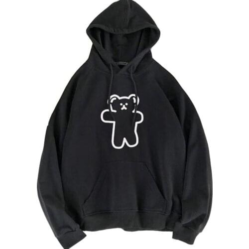 Winter Casual Clothes Women Hoodie Print Harajuku Cartoon Biscuit Small Bear Sweatshirt Hoodies Black Korean Female Pullover