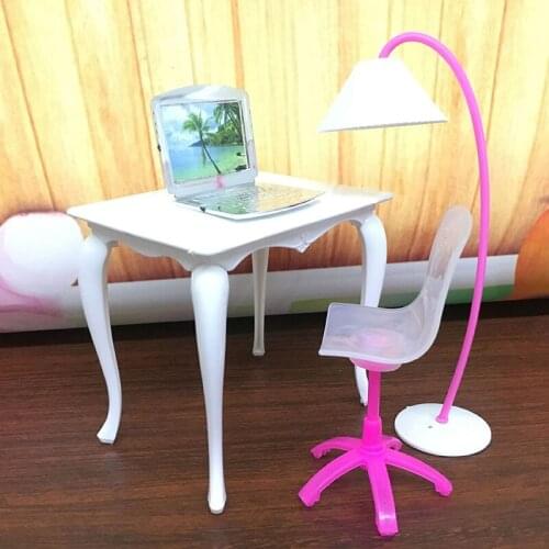1Set For girl Doll,Girl Play House Doll Furniture Desk+Lamp+Laptop+Chair Accessories