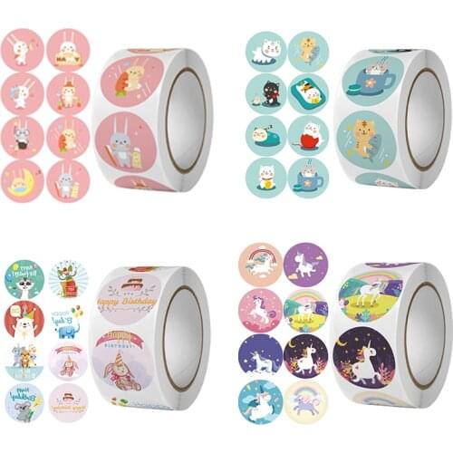 100-500 Pcs Animal Cartoon Stickers For Kid 1 Inch Pink Rabbit Adhesive Toy Sticker School Teacher Reward Children Stickers