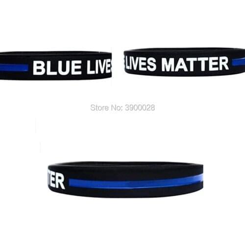 100pcs Thin Blue line Blue lives matter silicone wristband rubber bracelet free shipping by ePacket