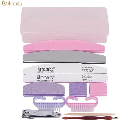 12pcs/set Manicure Set Cuticle Pusher Clippers Nail Art Files Buffer Sanding Tool Cleaning Brush Scissors Dead Skin Remover