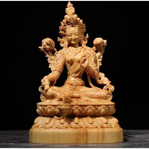 12CM Bodhisattva Buxus Wood Solid Carving Buddha Home Statue Accessories Tibetan Buddhism Guanyin Statues