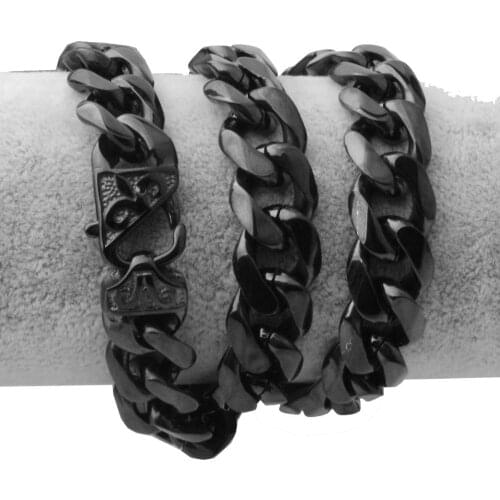 13/15MM New Arrive Black Color Stainless Steel Black Cuban Curb Chain Mens Necklace Or Bracelet Cool Jewelry 7-40" Xmas Gift