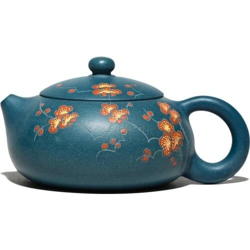 200ML Yixing Flat Xi Shi Teapot Plum Blossom Handpainted Kung Fu Kettle Creative Teaware Chinese Tea Set Household Teapot