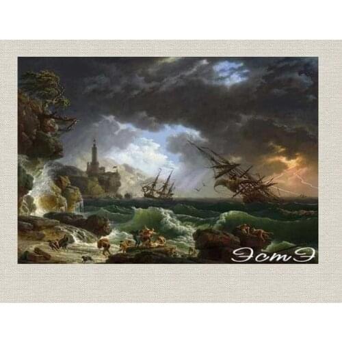 2021 Customized Embroidery Shipwreck in Stormy Sea Funny Cross Stitch Kits with 100% Cotton Floss & Free Shipping for Home Decor