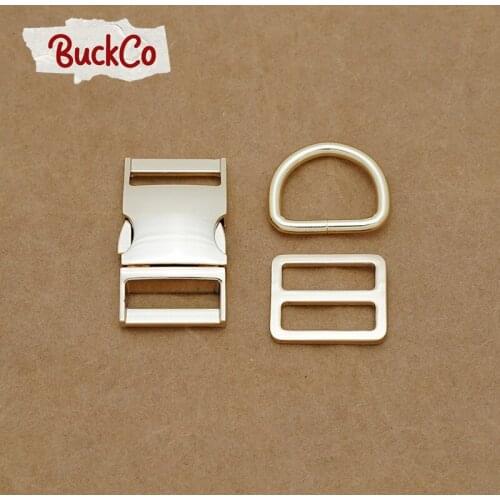 25mm Light Gold(metal buckle+Tri-Glid+D ring/set)for DIY student bag belts handmade dog collar webbing sewing premium accessory
